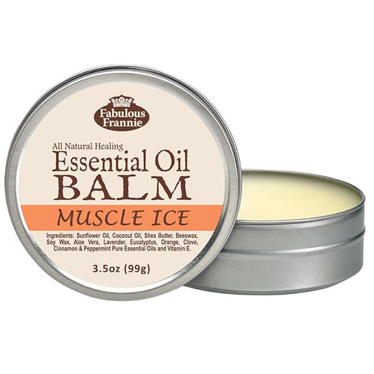 Fabulous Frannie Muscle Ice All Natural Essential Oil Healing Balm Made with Sunflower Oil, Coconut Oil, Shea Butter, Beeswax, Soy Wax, Aloe Vera and Pure Essential Oils 3.5oz Tin