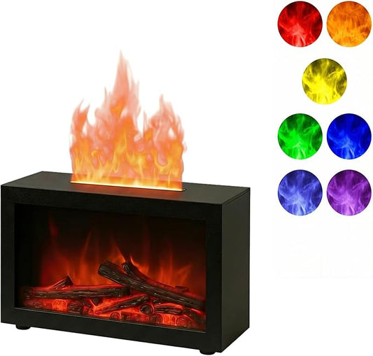 NEX&CO Colorful Flame Fireplace Aroma Diffuser for Essential Oils, Mini Essential Oils Diffuser with 3D Dynamic Effect 7-Color Changing Led, Auto Shut-Off, 3H Timer for Home, Yoga & Anxiety Relief