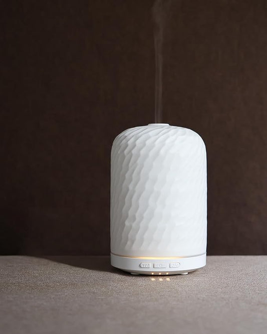Onaboviva Essential Oil Diffuser - 2.4MHz Ultrasonic Ceramic Diffuser for Home, 120ml, Pulse&Continuous Mist, Bright/Dim/Breathing Lighting, Waterless Auto-Off, Aromatherapy Diffuser with USB Cable