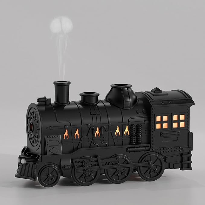 Train Shape Essential Oil Diffuser Humidifier, 2 Lighting Modes, Remote Control, Train Design Home Fragrance Diffuser, 300ml, for Bedroom Office Desktop (US Plug)