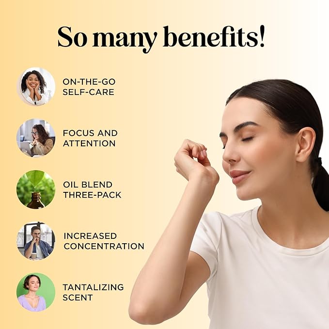 Focus Essential Oil Roll On - Aromatherapy Essential Oil Roller with Invigorating Pure Citrus and Mint Oils - Attention and Focus Essential Oil Blend with Eucalyptus Peppermint & Grapefruit (3 Pack)