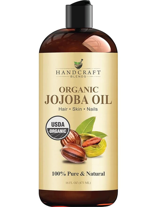 Handcraft Blends USDA Organic Jojoba Oil | Cold-Pressed | 16 Fl Oz | 100% Pure & Natural | for Hair, Skin & Face | Premium Grade Carrier Oil | for Massage & Aromatherapy | Hexane-Free