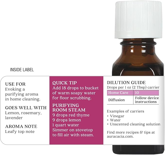 Aura Cacia Red Thyme Essential Oil, GC/MS Tested for Purity | 0.5 Fl Oz (Pack of 1)