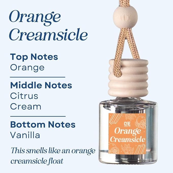 CANDECraftCo Car Air Hanging Fragrance Oil, Car Auto Freshener for Essential Oils, Scents Fragrance Aromatherapy Automobile Diffuser, Long Lasting (Orange Creamsicle)