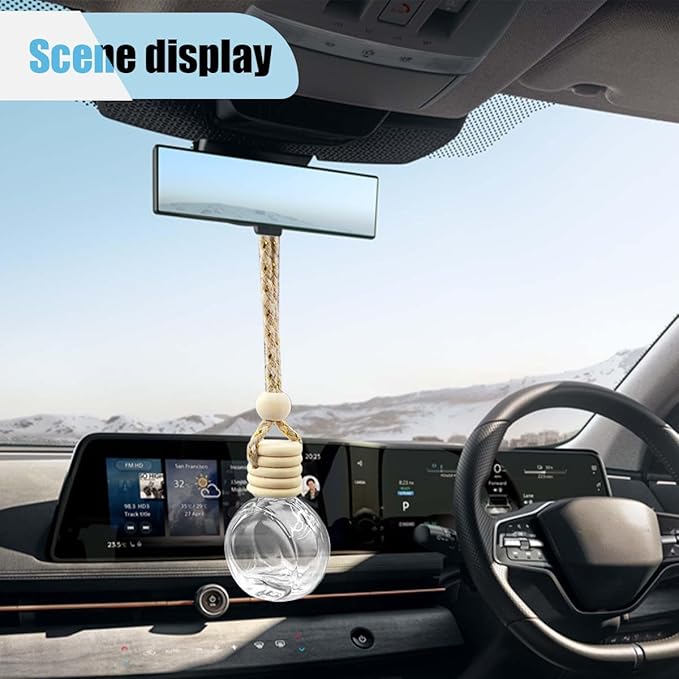 5PCS Hanging Car Rear View Mirror Charm - 8ml Empty Glass Bottle Pendant Automobile Interior Decoration for Rearview Mirror Ornament (Flat Round)