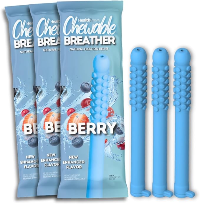 Smokeless Inhaler 3 Pack, Flex Chewable-Breather, Aromatherapy Breathing Tool with Refill Cores, Portable Fresh Air Diffuser for Habit Replacement, Wellness Quit Smoking (Berry - 3 Pack)