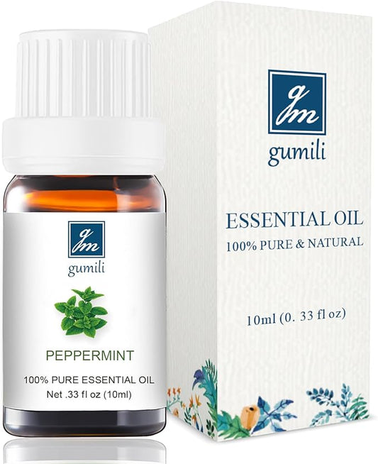 GM Gumili Peppermint Essential Oil - 100% Pure Natural Oil for Aromatherapy Diffuser, Room Spray, Skin Care, Hair Growth & Cooling Relief - 10mL Glass Bottle