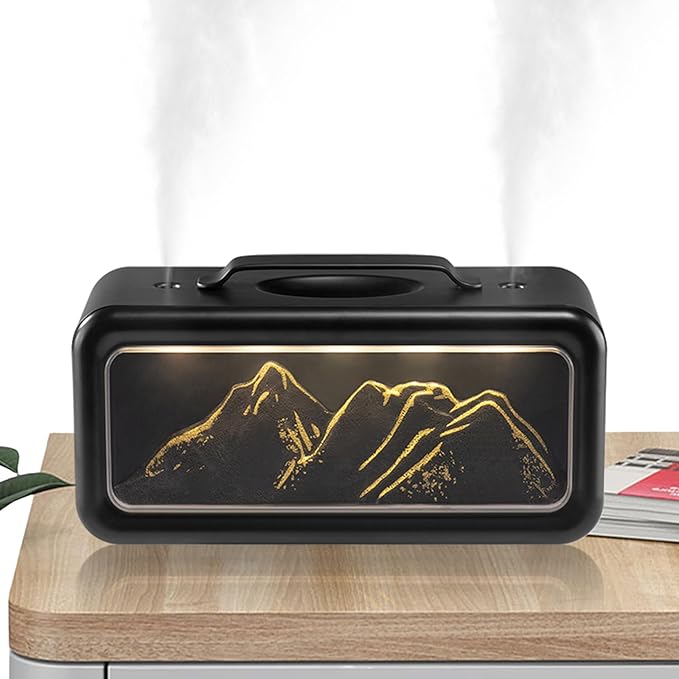 600ML Dual Mist Spray Snow Mountain Essential Oil Diffuser with 3 Modes Night Light USB Desktop Humidifier for Bedroom Home Office