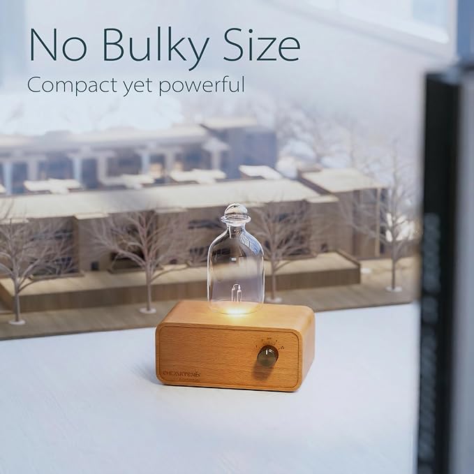 Aria Waterless Diffuser for Essential Oils, Retro Glass Nebulizing Diffuser with Solid Wood Base, Cordless Aromatherapy Dispenser for Large Room, Rechargeable for Home Office Yoga, LED & Timer