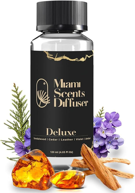 Deluxe Silk Essential Oil Refill Luxury Hotel Inspired - Long Lasting Aroma for Home Office Diffuser, 120ml Fresh Blend of Amber, Viole,t Cedar, Leather Sandalwood, Scent for Spa Wellness Aromatherapy
