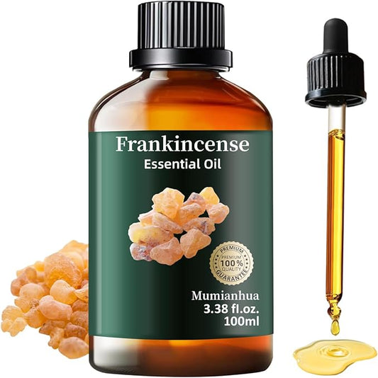 Frankincense Essential Oil, Mumianhua Pure Frankincense Oil, Steam-Distilled for Meditation Focus, Skin, Grounding Aroma for Diffuser, DIY Serum & Candle Making, 3.38 Fl Oz
