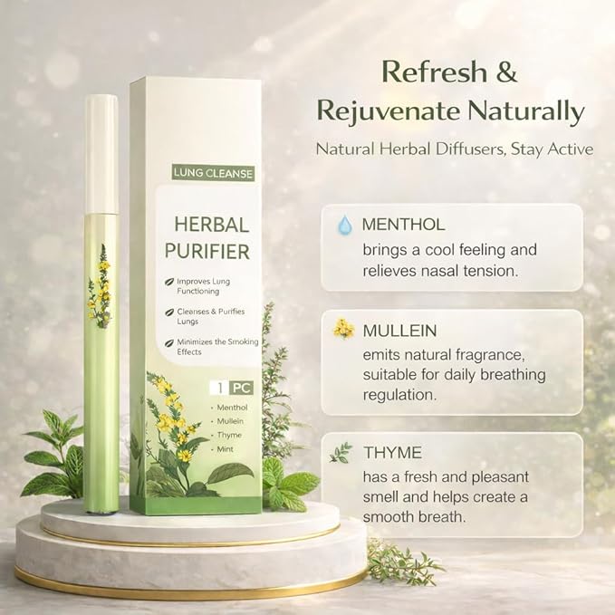 Mullein Herbal Diffuser Pen – Smokeless Inhaler for Quitting Smoking, Lung Cleansing with Mullein Thyme & Mint – Flavored Air Freshener, 2 Sticks Vaporless