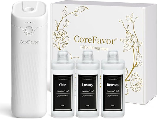 Waterless Essential Oil Diffuser with 3x120ml Oil, Portable Battery-Operated Cold Air Aroma Scent Machine, 4 Adjustable Intensity Levels, Quiet Diffuser for Bedroom Office Bathroom Car