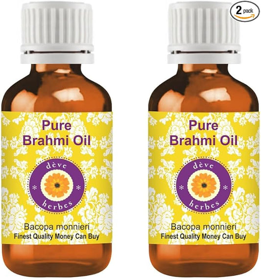 Deve Herbes Brahmi Oil (Bacopa monnieri) | Infused | Pure | Non-Sticky | Lightweight | for Facial Care | Men & Women | 50ml X 2 (3.38 oz)