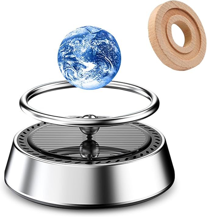 Solar Powered Levitating Earth Car Air Diffuser, Automatic Rotation Planet Dashboard Decorations, Self-adhesive Alloy Base, Suitable for Cars Home Decorations Gift Selections (Earth)