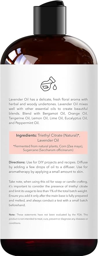Brooklyn Botany Lavender Essential Oil - Huge 16 Fl Oz - for Candle Making, Soap Making, Diffusers, and Aromatherapy