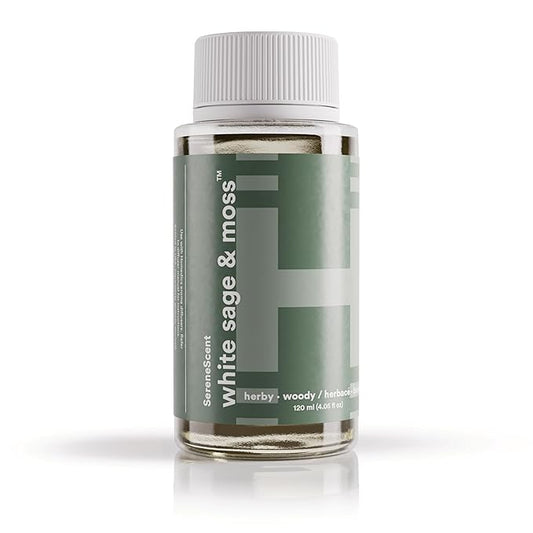 Homedics SereneScent Waterless Diffuser Oil Refill — White Sage & Moss (120ml). Fresh & Earthy Home Fragrance. Compatible with SereneScent Diffusers. Easy Twist Plug & Play
