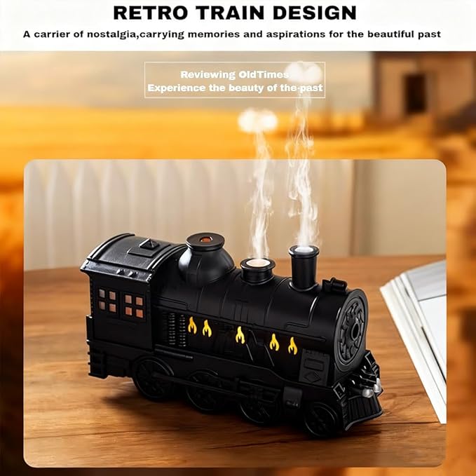 Train Diffuser, 2026 New 300ML Large Capacity Train Humidifier with Dual Cool Mist Outlets, Train Oil Diffuser with 2-Color LED, Remote Control, Auto-Off, Quiet for Bedroom Office (Green, Basic)