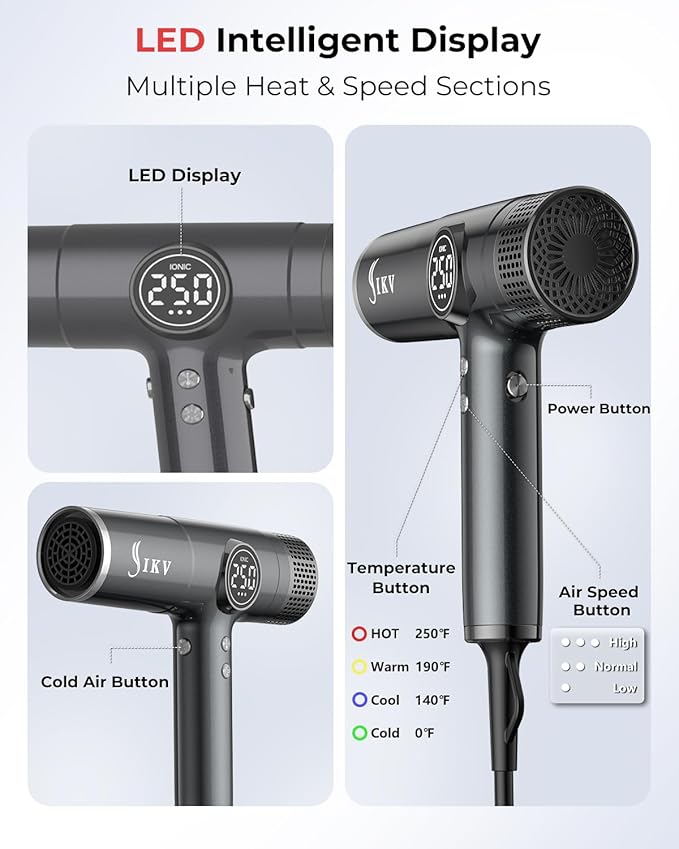 Travel Hair Dryer with Diffuser, 110V-240V Dual Voltage High-Speed Ionic Hair Dryers, 2200W Fast Drying, Lightweight, Low Noise, No Hair Damage