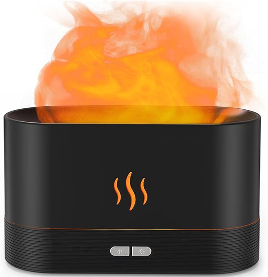 PIZAY Essential Oil Diffuser, Flame Air Humidifier with Fire Led Light - 2 Rightness, 180mL Capacity (8 Hours), Auto-Off Protection Air Diffuser for Home Bedroom Office Gifts(Black)
