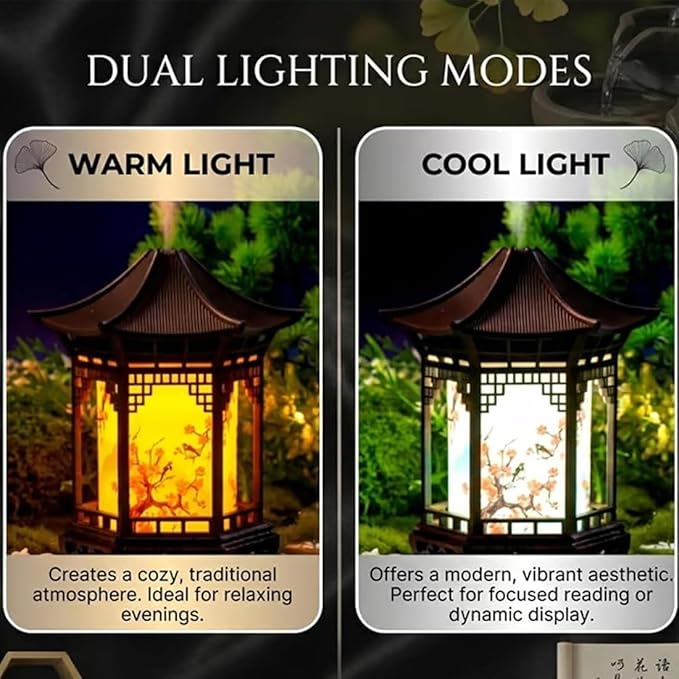 Zen Pavilion Lantern Aroma Diffuser & Night Light, 160ml Essential Oil Diffuser with 2 Mist Modes, USB Direct Charging Japanese Style Zen Garden Humidifier for Meditation, Yoga and Sleep (Brown)