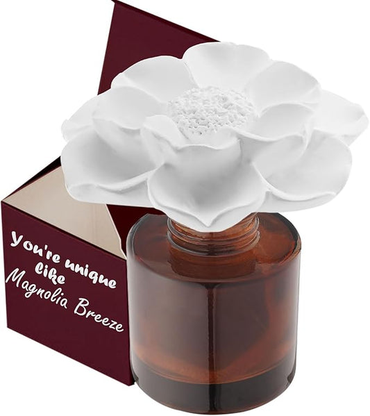 Room Scen Gift Set, Essential Oil Magnolia Breeze (1.7 fl.oz|50ml) and Diffuser, 60-Days Natural Air Freshener Non-Toxic Strong Fragrance Big Flower Diffuser Make Home Smell Good