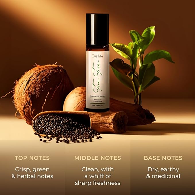 Gya Labs Tea Tree Essential Oil Roll On - 0.34 Fl Oz - Travel Size Roller for Camping, Skin, Aromatherapy Relief, Convenience