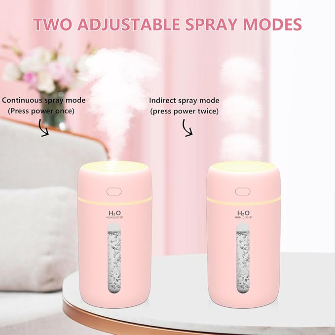 Lisacool Small Humidifier,Portable Mini Humidifier for Bedroom,Office, Car,Travel with Night Light, Auto Shut-Off,Super Quiet (Pink)