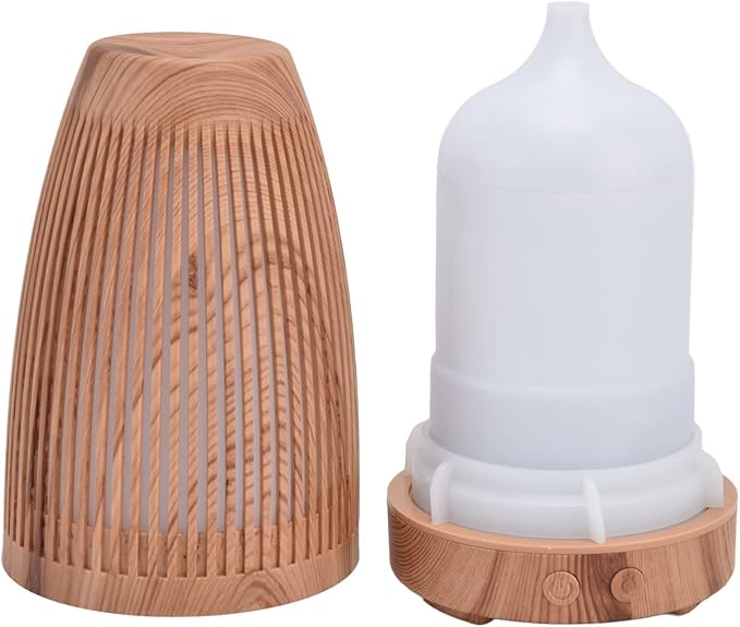 100-200ml Essential Oil Diffuser USB Rechargeable Wood Grain Humidifier Silent Night Light for Home Office Bedroom