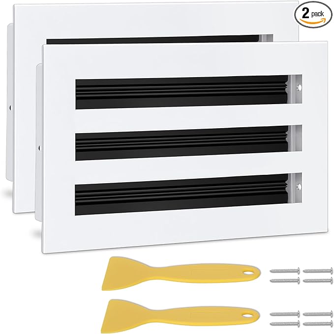 10x6 Modern AC Vent Cover 2Pack (Duct Opening Cutout), Decorative White Air Vent, All Aluminium Standard Linear Slot Diffuser, Low Noise - Register Grille for Ceiling, Walls & Floors