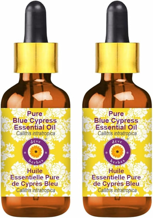 dève herbes Pure Blue Cypress Essential Oil (Callitris intratropica) with Glass Dropper Natural Therapeutic Grade Steam Distilled (Pack of Two) 100mlx2 (6.76 oz)