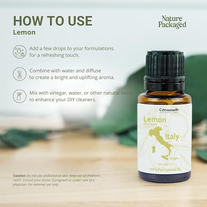 Lemon Essential Oil - Direct from Citrusmade Southern Italy - Cold Pressed - Aceite de Limón for Aromatherapy, Massage, Diffuser, DIY Candle and Soap Making - 22lbs