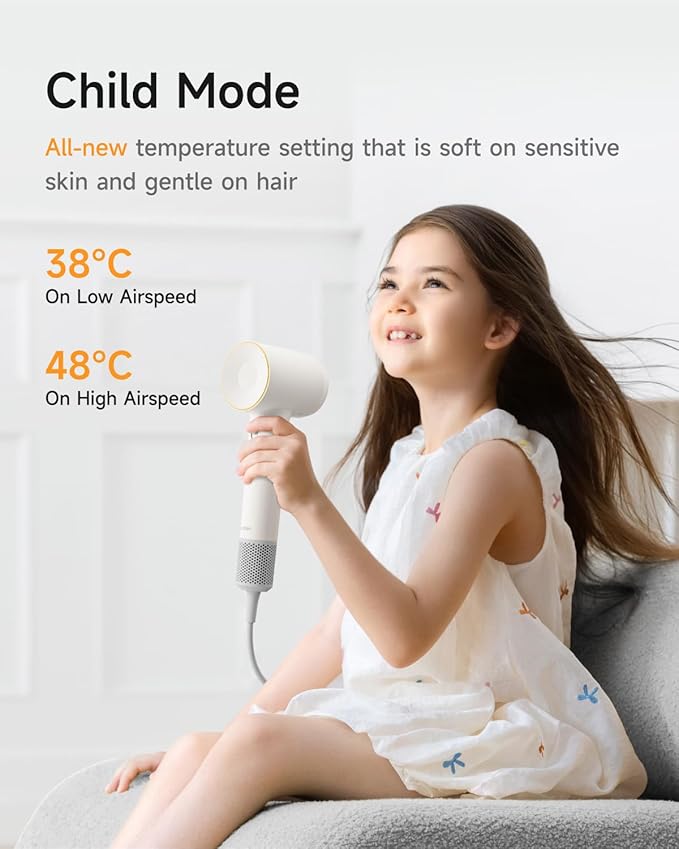 Laifen Hair Dryer SE 2, 200 Million Negative Ionic Blow Dryer with Child Mode and 108,000 RPM Brushless Motor, Fast Drying High-Speed Low Noise Hairdryer with Magnetic Attachments, HD130, Mothers Day