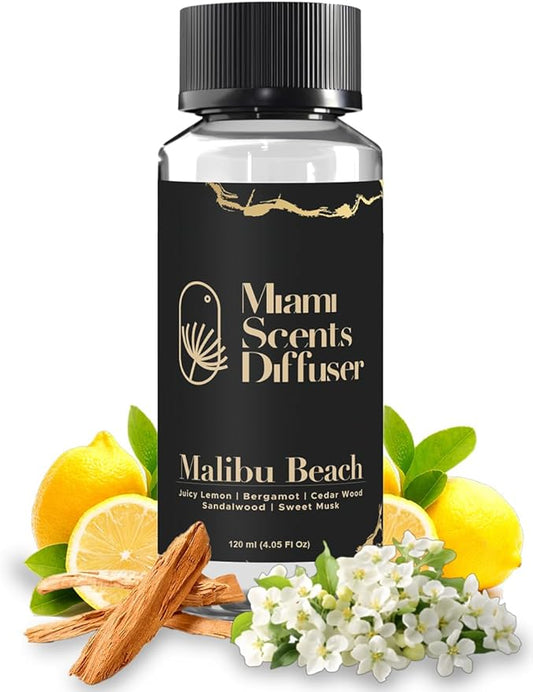 Malibu Golden Coast Essential Oil Refill Luxury Hotel Inspired - Long Lasting Aroma for Home & Office Diffuser, 120ml Fresh Blend of Bergamot Sweet Musk Sandalwood, Scent for Spa Wellness Aromatherapy