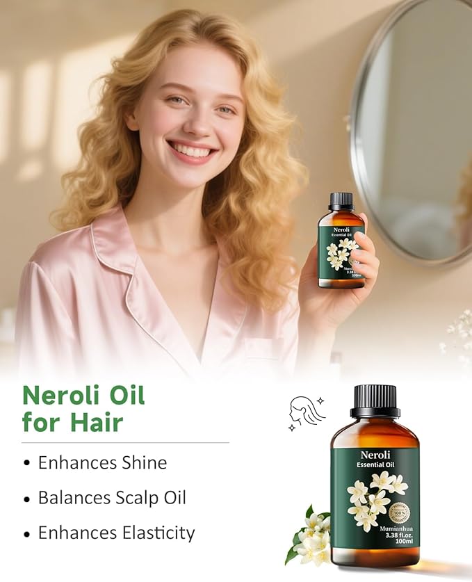 Neroli Essential Oil, Pure Orange Blossom Oil Mumianhua Neroli Oil for Diffusers, Room Spray, Fragrance, Perfume | Citrus Floral for Aromatherapy, Candle & Soap Making 3.38 Fl Oz