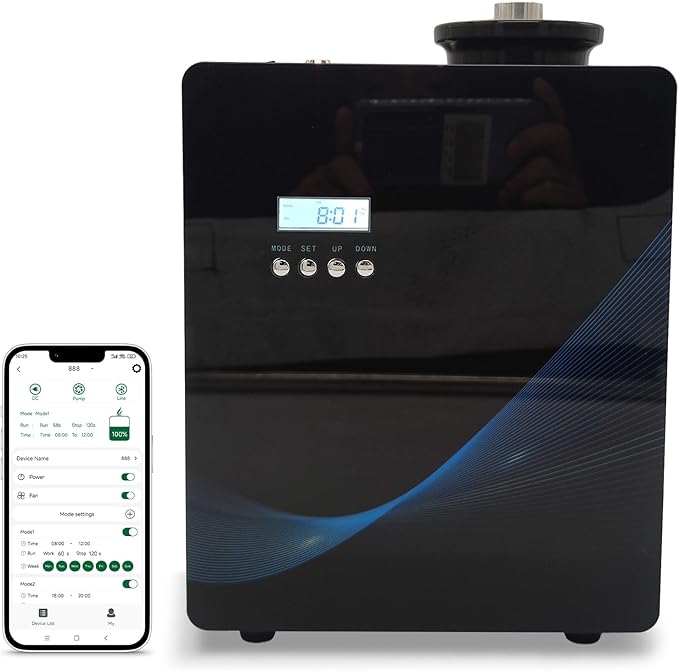 Bluetooth Enabled Wall Mounted Phone Controlled Hotel Collection Diffuser Machine Fragrance Oil Evaporator Cold air Diffuser with 500ml Capacity HVAC/AC System for 1000-4000sq .ft Coverage (Black)