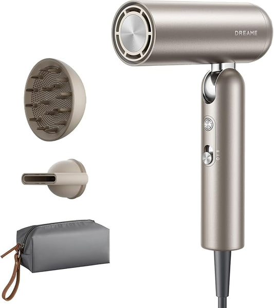 Dreame Pocket Hair Dryer 2026 New, Portable Folding Blow Dryer with Diffuser, Fast Drying, High-Speed Brushless Motor, 300M Negative Ions, Lightweight, Low Noise, for Home & Domestic Travel & Gym