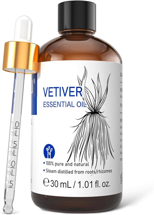 HIQILI 1 Fl Oz Vetiver Essential Oil, 100% Pure Natural for Skin, Candle Making - 30ml
