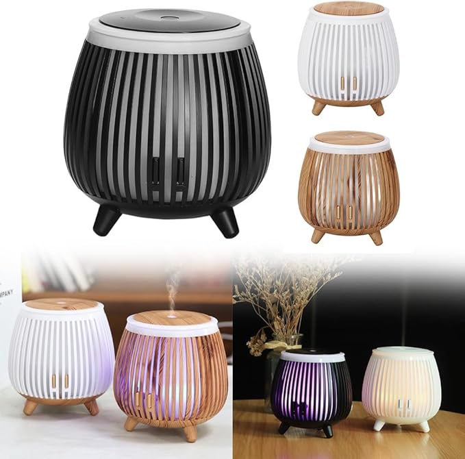 Humidifier and Essential Oil Diffuser with LED Mood Lighting, Low Noise, Auto Shut-Off, Compact USB Powered Aroma Air Freshener(Light wood grain)