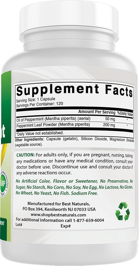 Best Naturals Peppermint Oil 250 mg 120 Capsules (120 Count (Pack of 3))