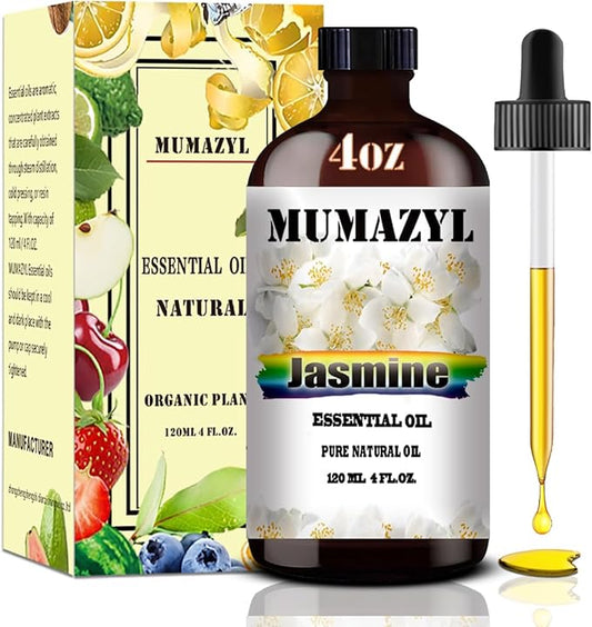 Jasmine Essential Oil, Jasmine Oil 4 Fl Oz 120ML for Diffuser Humidifier Yoga Cleaning DIY Candle Soap Making MUMAZYL Essential Oils