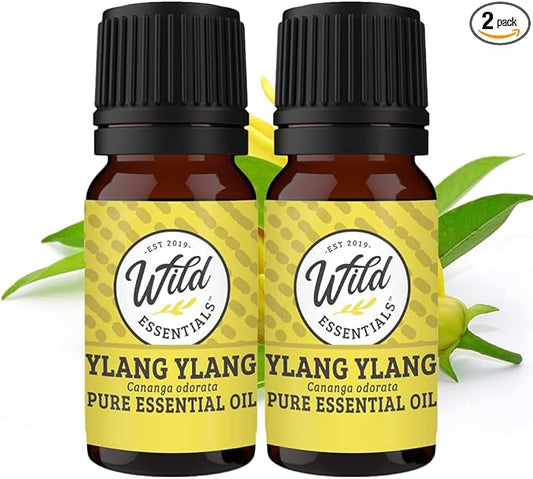 Wild Essentials Ylang Ylang 100% Pure Essential Oil 2 Pack - 10ml, Therapeutic Grade, Made and Bottled in The USA, Calming