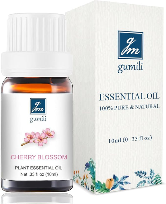 GM Gumili Cherry Blossom Essential Oil - Pure Natural Fragrance for Aromatherapy, Perfume Making, Candles, Soap, Room Spray, Diffuser Blends - Organic, 10mL Undiluted