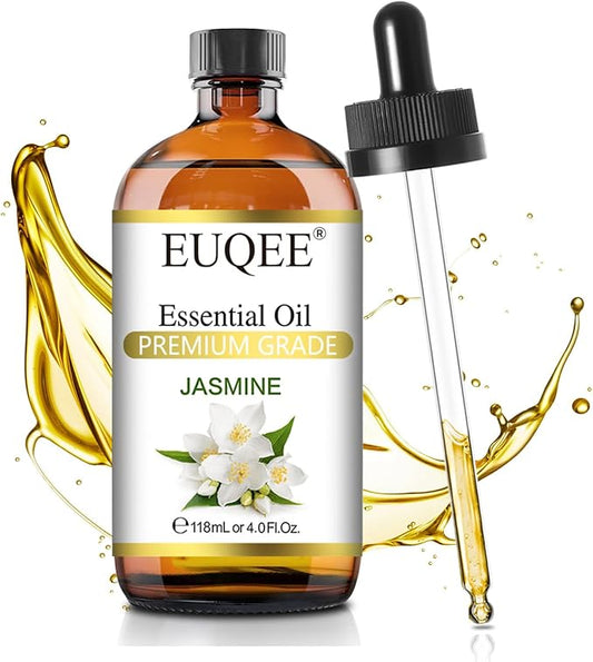 EUQEE Jasmine Essential Oil 118ml Premium Jasmine Oil for Aromatherapy, Diffuser, DIY Soap, Candle Making - 4Fl Oz