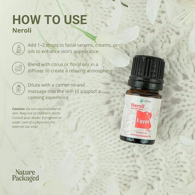 Neroli Essential Oil - Direct from Egyptian Nile Delta Farms - Steam Distilled - Aceite Azahar for Aromatherapy, Massage, Diffuser, DIY Candle and Soap Making - 15ml