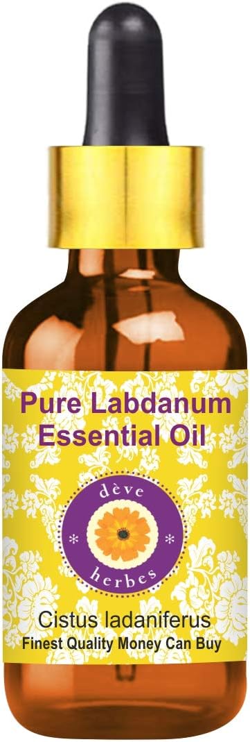 dève herbes Labdanum Essential Oil (Cistus ladaniferus) with Glass Dropper | Pure | Viscous Texture | Unisex | All Skin Types | External Use | Natural Extract | Steam Distilled 50ml (1.69 oz)