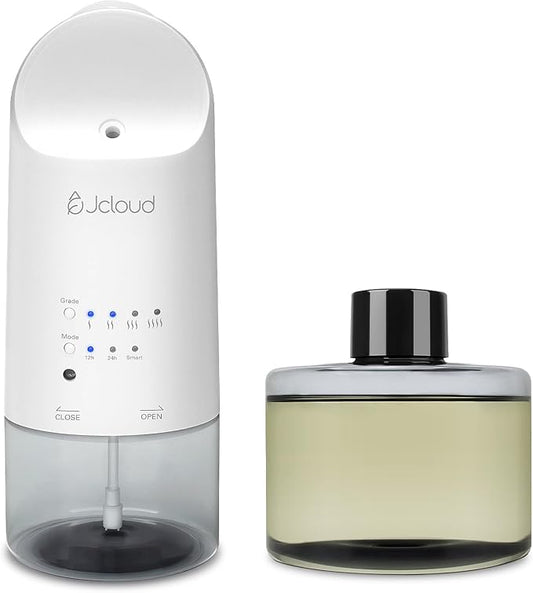 JCLOUD Plug in Diffuser Covers Up to 500 Sq. Ft. for Home, Office, Spa – Waterless Scent Diffuser Starter Kit with Royal Serenity Essential Oil Inspired by Luxury Hotel 140mL, White
