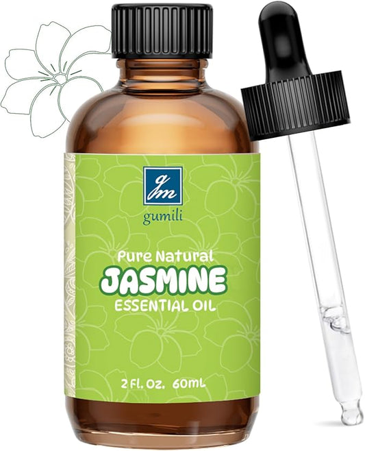 GM Gumili Jasmine Essential Oil 2 Oz, 100% Pure Jasmine Oil for Diffuser, Skin, Hair, Body & Face, Perfume, Floral Scent for Relaxation, Aromatherapy & Massage