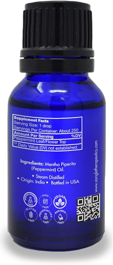 Zongle Peppermint Essential Oil, India, Safe To Ingest, Mentha Piperita, 15 mL