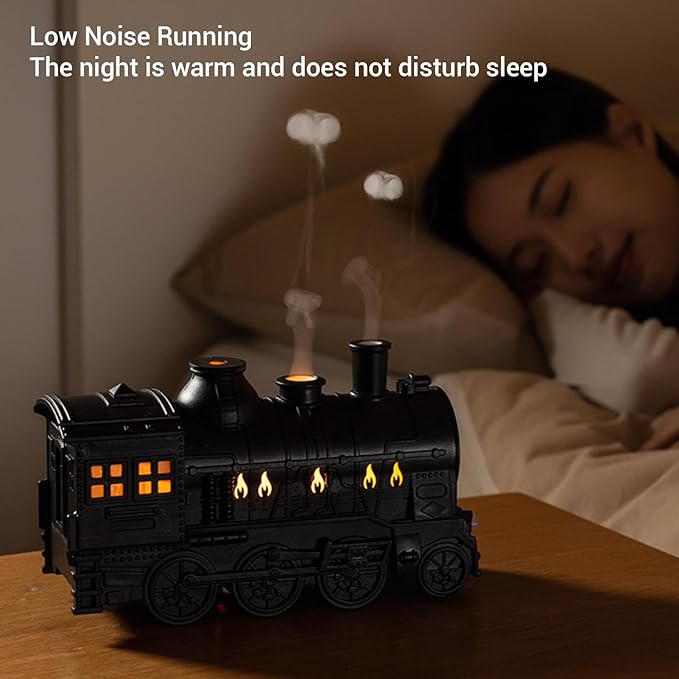 300ML Essential Oil Diffuser, Aromatherapy Diffuser Cool Mist Humidifier with Night Light, Dual Spray Modes Train Humidifier, Train Diffusers for Bedroom Office Desktop (Black)